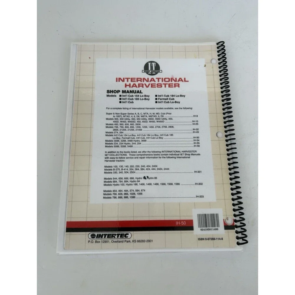 I&T IH-50 International Harvester Shop Service Manual Cub 154 184 185 Lo-Boy